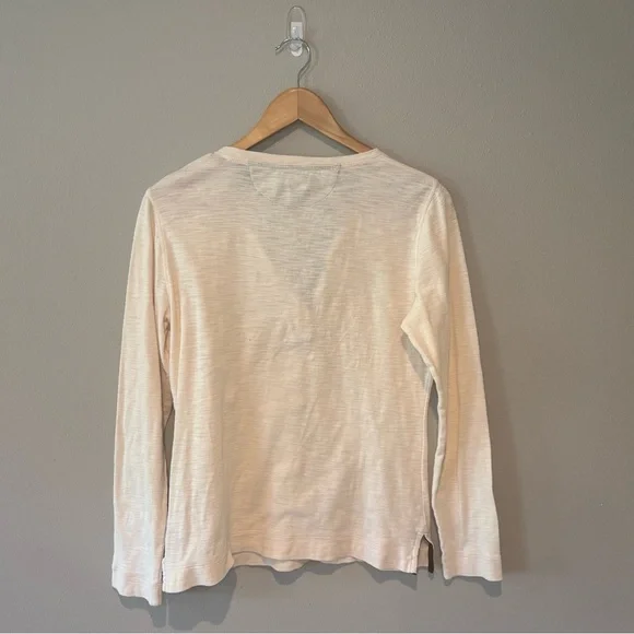 LAUREN RALPH LAUREN Off White Long Sleeve Women’s T-shirt with Brown Suede Med - Picture 2 of 10